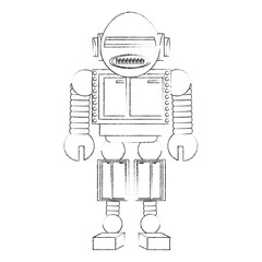 cartoon robot icon over white background black and white design vector illustration