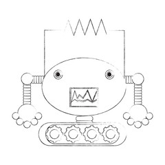 cartoon robot icon over white background black and white design vector illustration