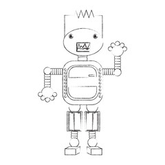 cartoon robot icon over white background black and white design vector illustration