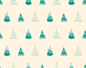 Green decorated christmas trees on light background, seamless pattern - 181562656