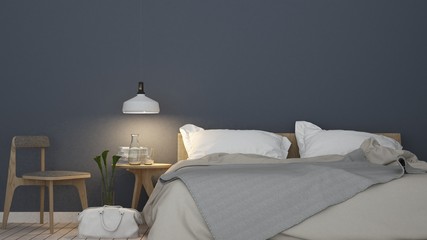 Bedroom room interior space corner of bed and Decorative wall in hotel - 3d rendering minimal style