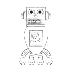 cartoon robot icon over white background black and white design vector illustration