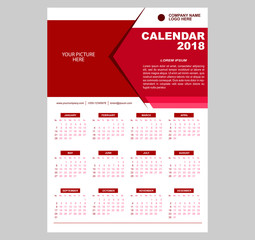 Cover template foy year 2018. Vector design. Red color scheme