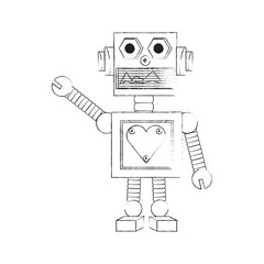 cartoon robot icon over white background black and white design vector illustration