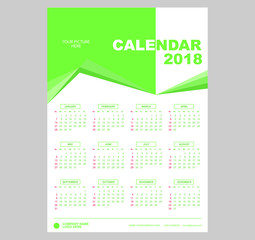 Calendar template for year 2018. Vector design. You can put your picture on headline.