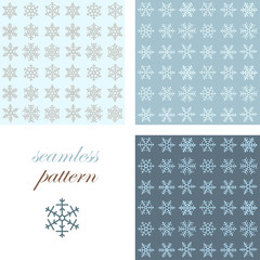 Seamless simple pattern of different blue geometric snowflakes