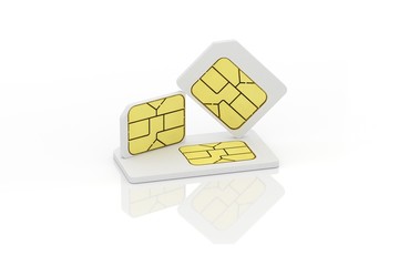 close up multi size of  sim card on white background. 3D Render