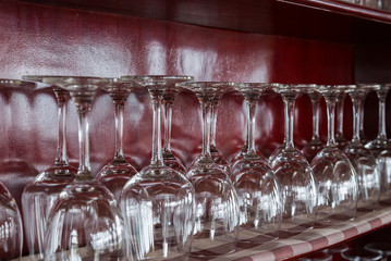 Empty glasses set in restaurant