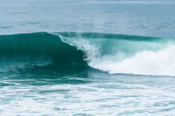 Bodyboarder surfing ocean wave
