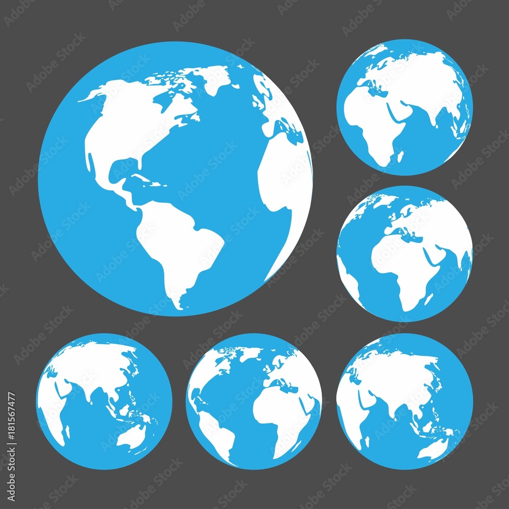 Poster White map of the continents of the world on blue background. Globe icon with smooth vector.