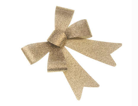 Beautiful gold bow on white background