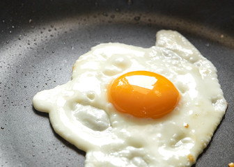 Fried egg on a Black pan