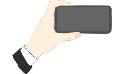 hand holding mobile phone action vector