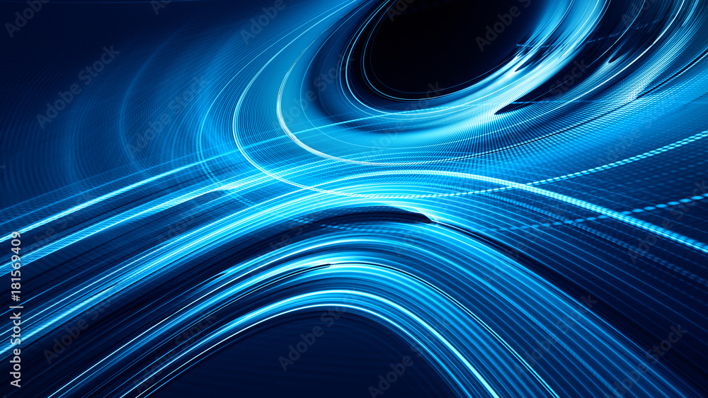 Poster abstract blue and black background texture. dynamic curves ands blurs pattern. detailed fractal grap