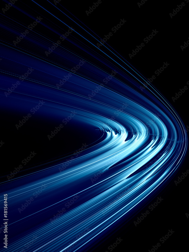 Poster abstract blue and black background texture. dynamic curves ands blurs pattern. detailed fractal grap