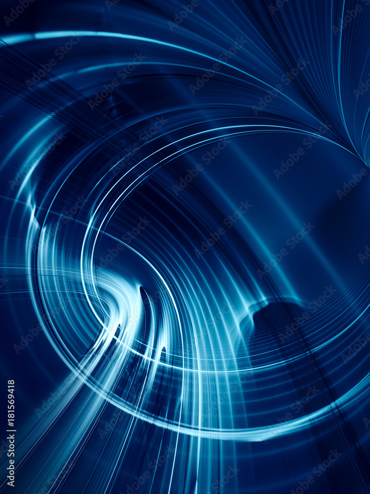 Poster abstract blue and black background texture. dynamic curves ands blurs pattern. detailed fractal grap