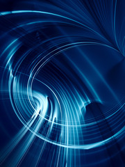 Abstract blue and black background texture. Dynamic curves ands blurs pattern. Detailed fractal graphics. Science and technology concept.