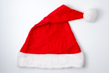 Santa Claus red hat on white background. Christmas concept