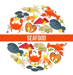 Seafood poster of fresh fish catch for sea food restaurant fisher market