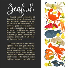 Seafood vector poster of fresh fish sea food catch for restaurant cooking recipe