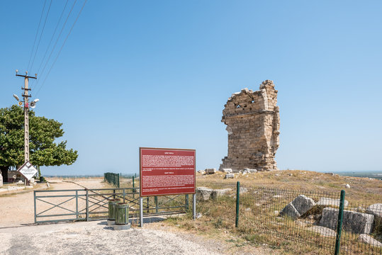 Exterior view of Great Basilica at Aya Tekla underground cave Church also known as Saint Aya Thecla or Aya Thekla, is ruined historic church located in Silifke,Mersin,Turkey.