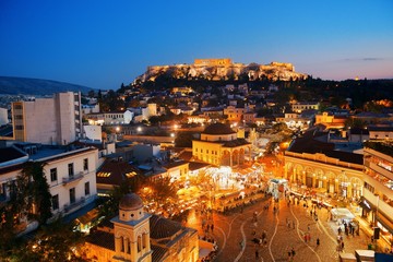 Athens skyline rooftop night