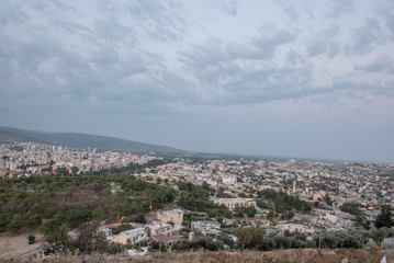 Fototapeta na wymiar View of Silifke town with blue sky and clouds from hill of silifke castle