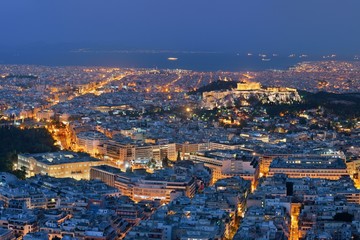 Athens skyline from Mt Lykavitos at night