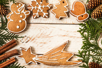 Christmas homemade gingerbread cookies over  table