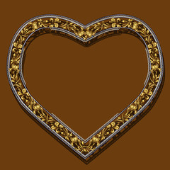 frame in the shape of heart gold color with shadow