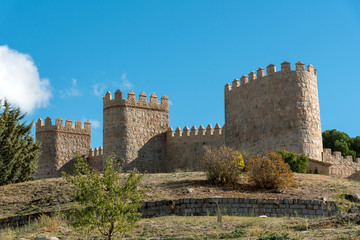 Fototapeta na wymiar The imposing medieval city wall of Avila in Spain