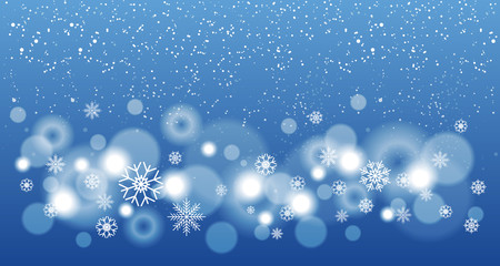 Blue Christmas Background With Snowflakes, Bokeh Snow Falling Winter Concept Vector Illustration