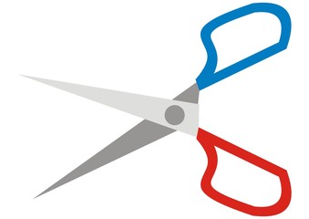 Sartorial scissors with blue and red handle, vector icon