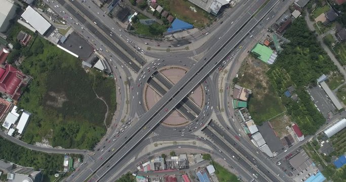 zoom in aerial scene of the huge roundabout rama V road junction, Bangkok, Thailand