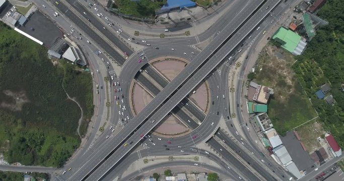 aerial timelapse scene of the huge roundabout rama V road junction, Bangkok, Thailand