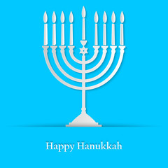 Happy Hanukkah, jewish festival of Lights. Hanukkah menorah for design of greeting card, banner, poster. Vector illustration.