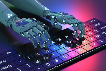 robot hand with keyboard
