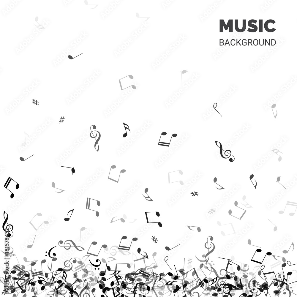 Poster vector abstract music background. music background text with falling notes.
