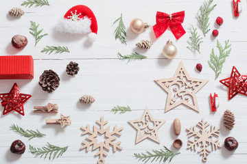 Christmas collection on wooden background