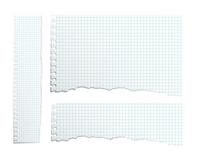 Vector different proportion torn copybook paper. Torn copybook sheet set. 