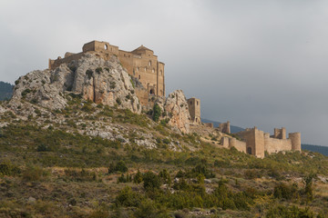 Fototapeta na wymiar View to the medieval castle Loarre in Aragon province, Spain