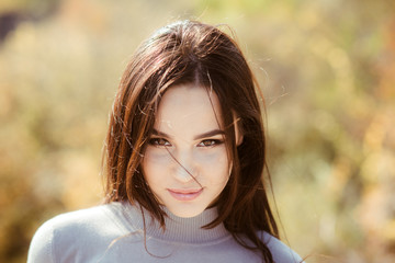 Fototapeta premium Woman face with makeup on sunny day