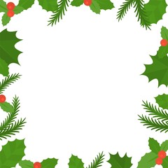 Fototapeta na wymiar Christmas frame border, mistletoe and spruce in flat design