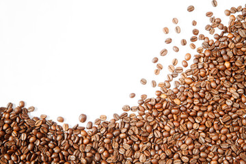 Coffee beans wave on a white clean background