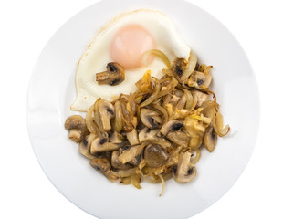 Fried eggs with onions and mushrooms