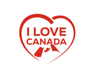 I love canada with outline of heart and candian flag, icon design, isolated on white background. 