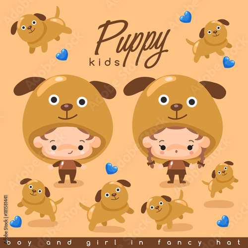 "Boy and girl wearing Animal fancy hat : Vector Illustration"Fotolia