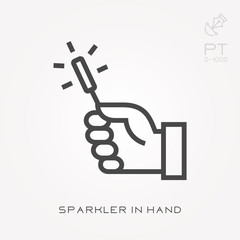 Line icon sparkler in hand