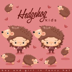 Boy and girl wearing Animal fancy hat : Vector Illustration