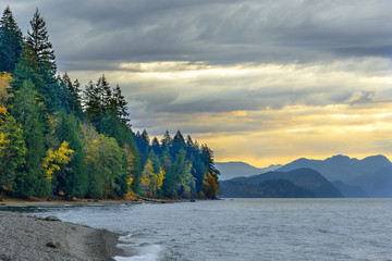 Sunset in Sasquatch Provincial Park, Harrison Lake and Harrison Hot Springs, BC, British Columbia,...